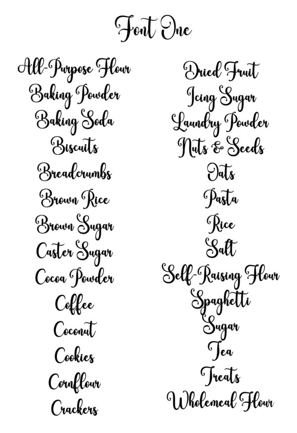 Pantry Labels Font One Black