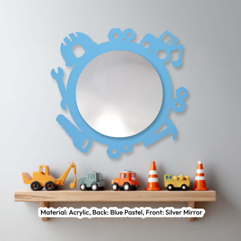 Construction Round Mirror Pastel Blue
