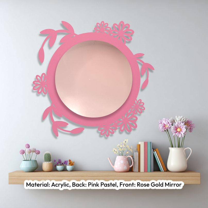 Floral Round Mirror Pastel Pink