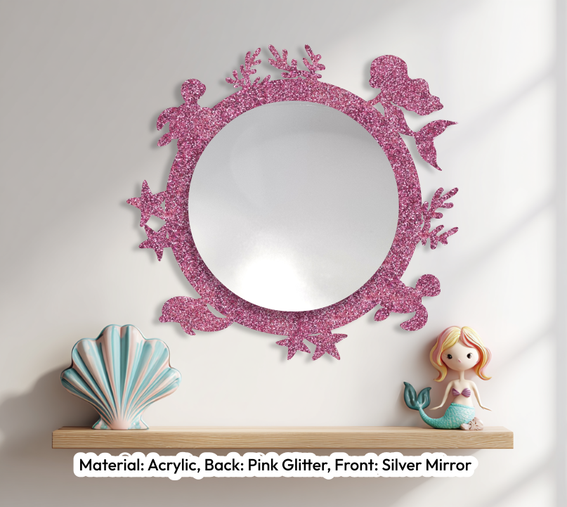 Mermaid Round Mirror Glitter Pink