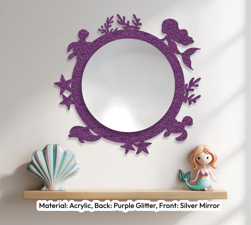 Round Mermaid Mirror Glitter Purple