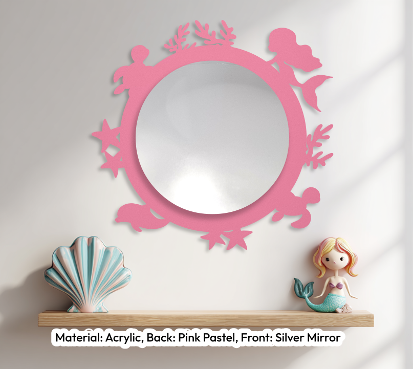 Round Mermaid Mirror Pastel Pink