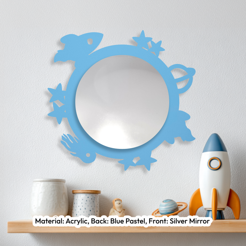 Space Round Mirror Pastel Blue