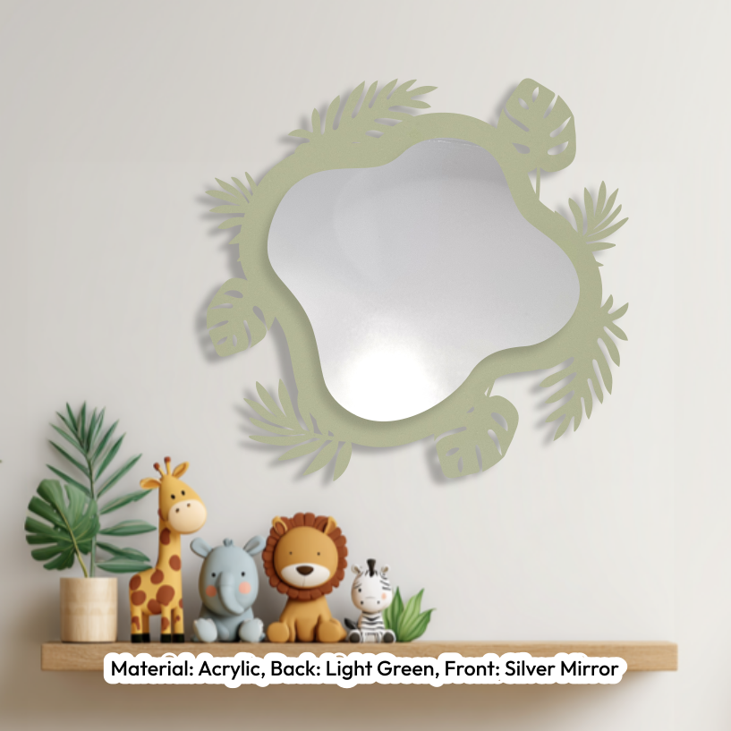 Tropical Leaves Wavy Mirror Light Green