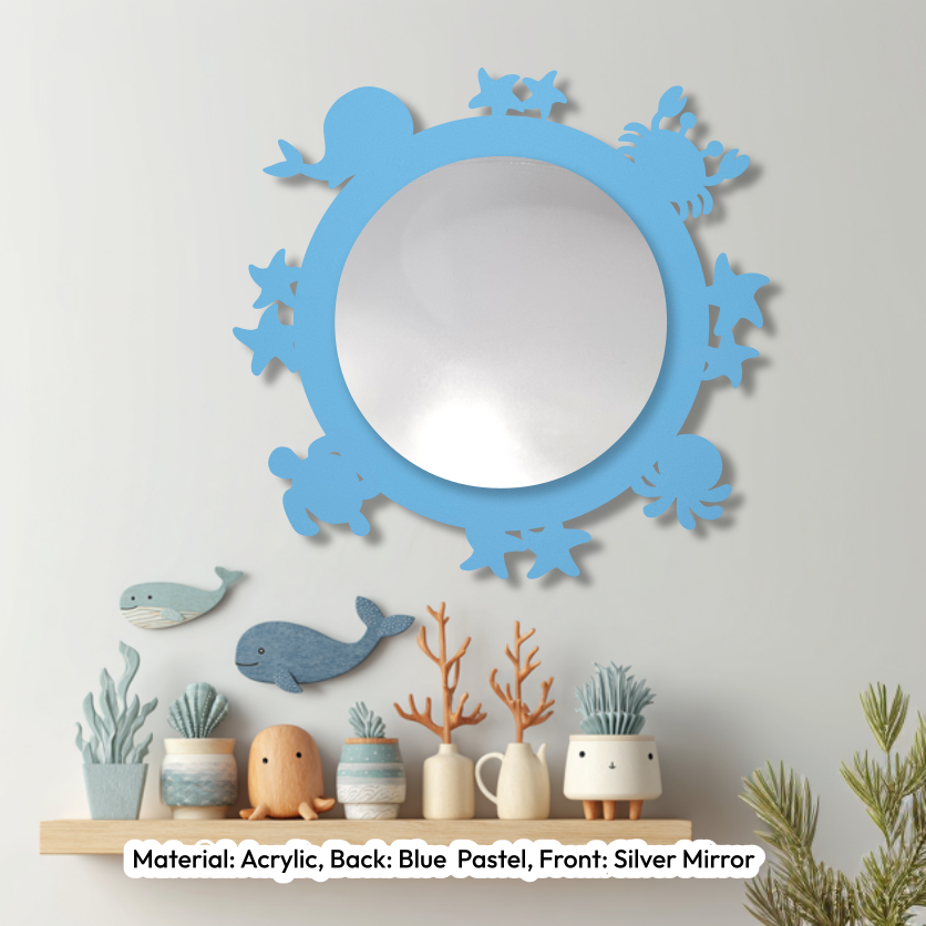 Under the Sea Round Mirror Pastel Blue