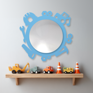 no description Construction Round Mirror Pastel Blue