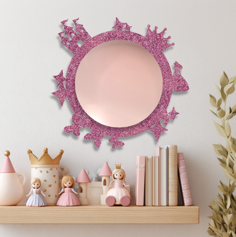 no description Princess Round Mirror Glitter Pink