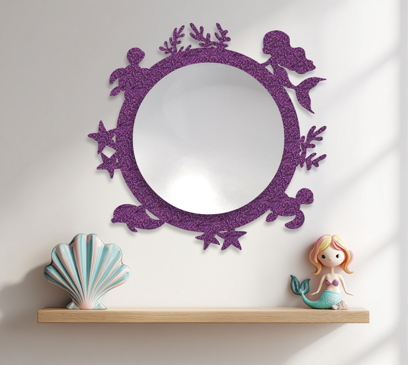 no description Round Mermaid Mirror Glitter Purple