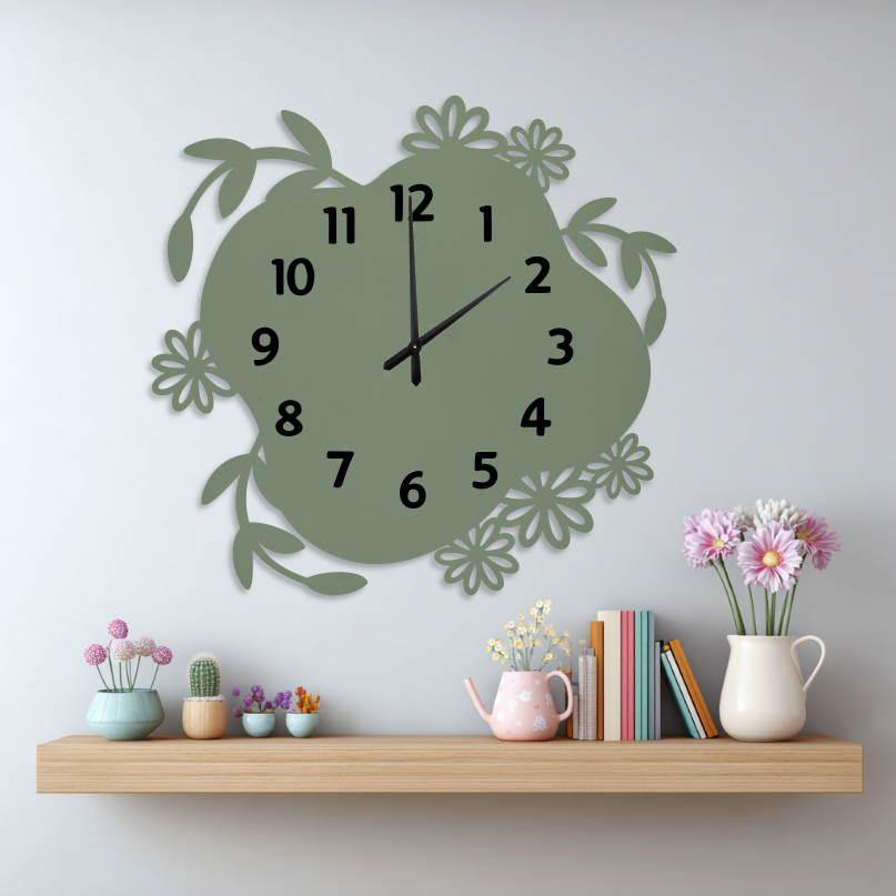 Clock Floral Wavy Clock Green