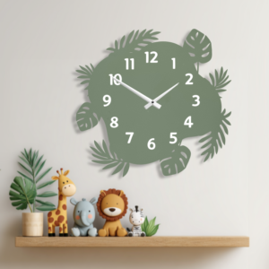 Clock Tropical Leaves Wavy Clock Green