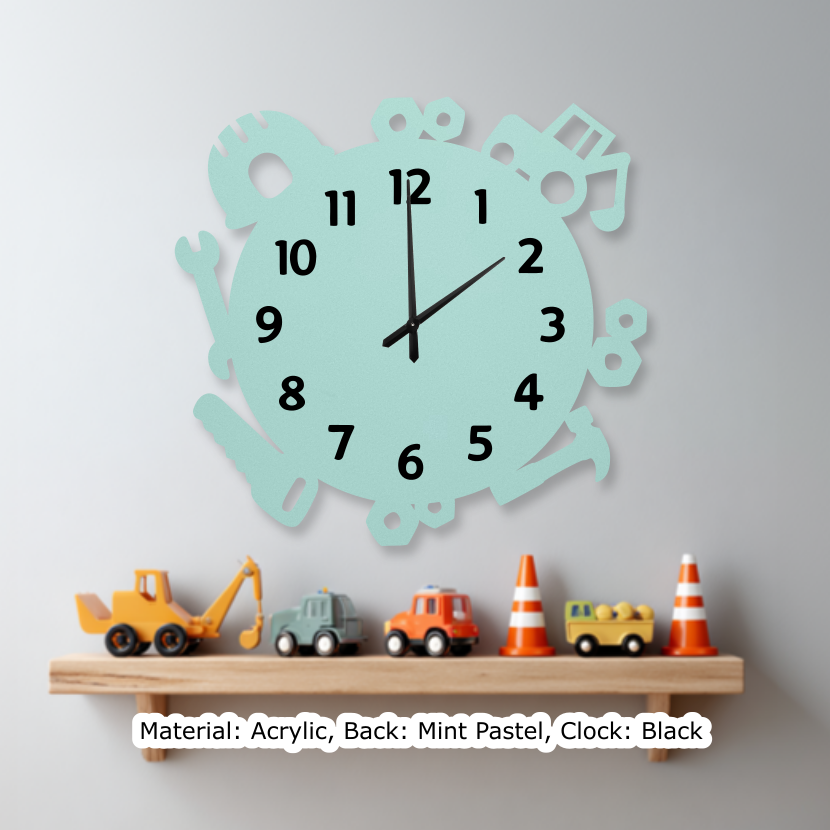 Construction Round Clock Pastel Mint