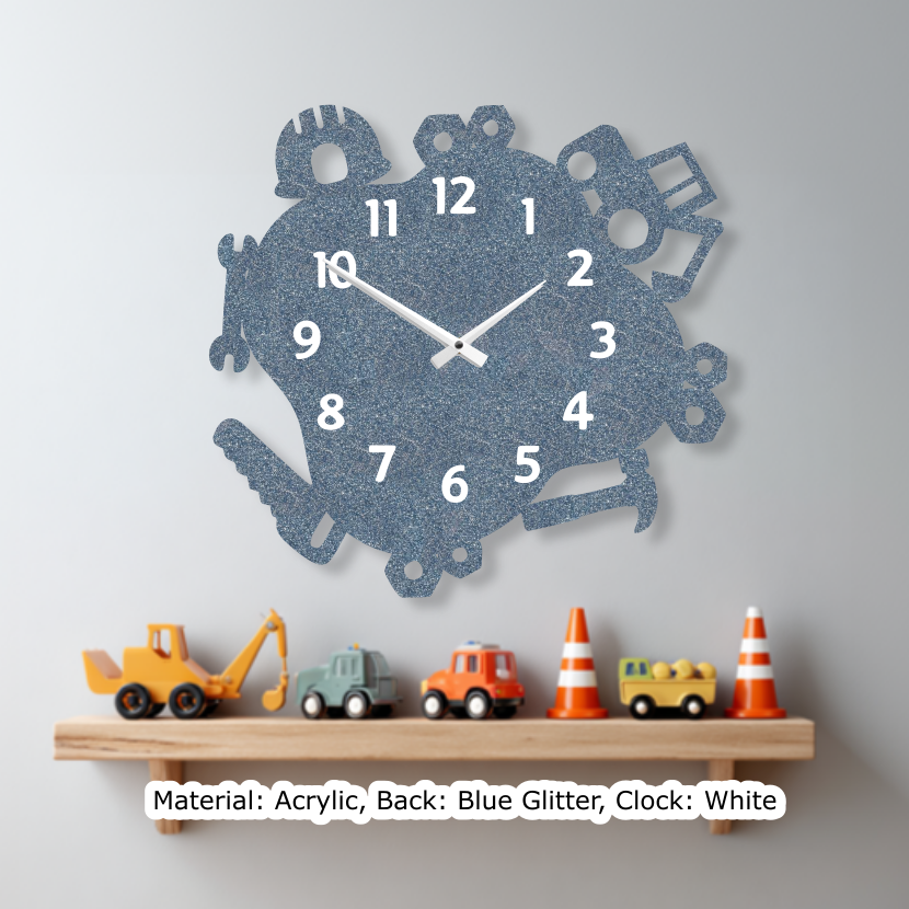 Construction Wavy Clock Glitter Blue