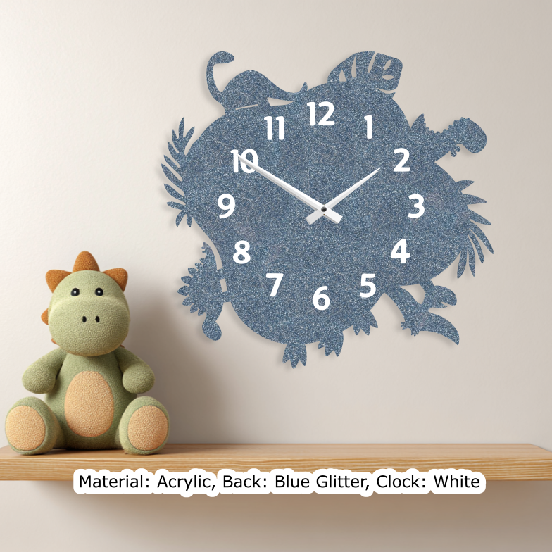 Dino Wavy Clock Glitter Blue