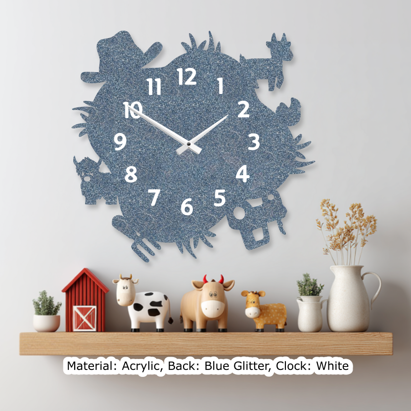 Farm Wavy Clock Glitter Blue