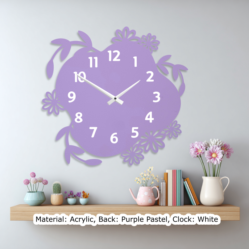Floral Wavy Clock Pastel Purple