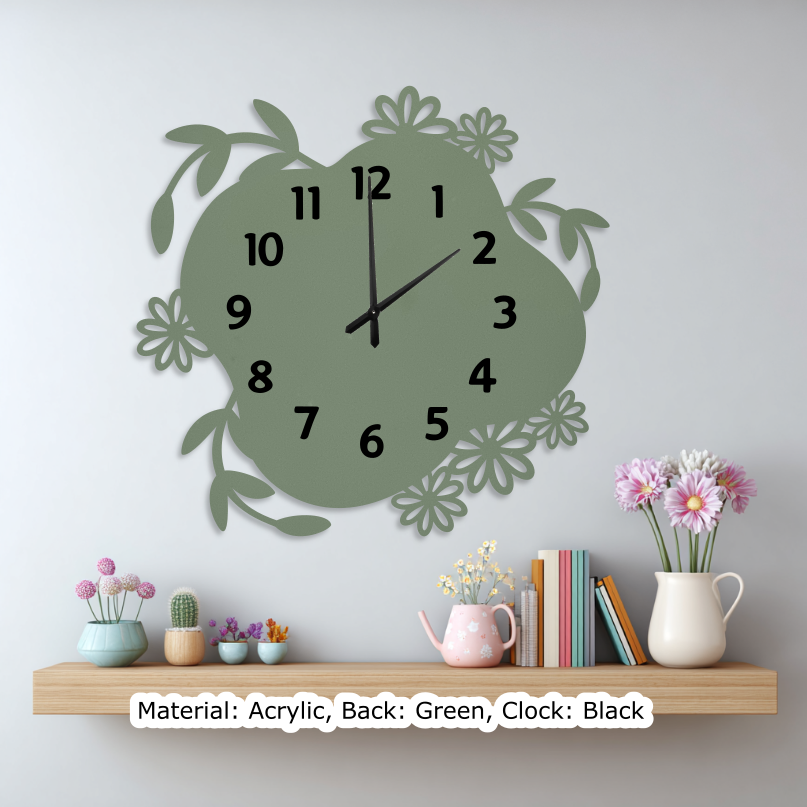 Floral WavyClock Green