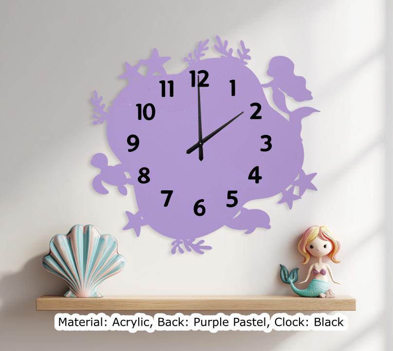 Mermaid Wavy Clock Pastel Purple