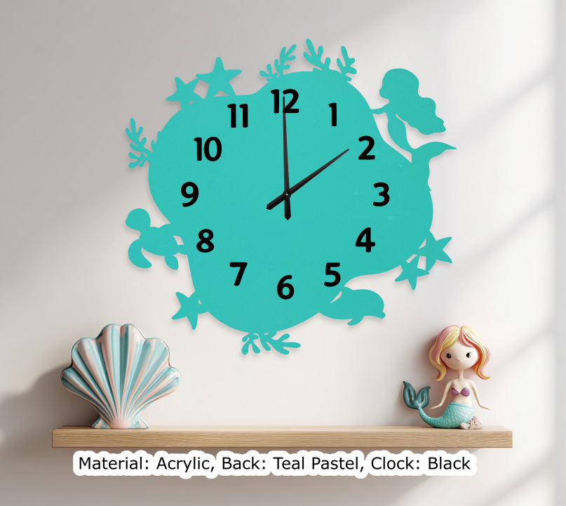Mermaid Wavy Clock Pastel Teal