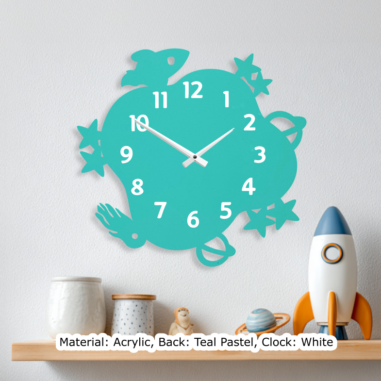 Space Wavy Clock Pastel Teal