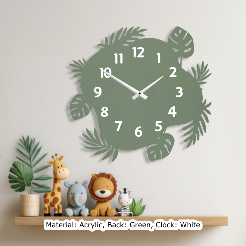 Tropical Leaves Wavy Clock Green