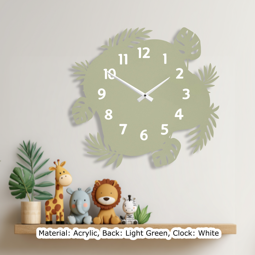 Tropical Leaves Wavy Clock Light Green
