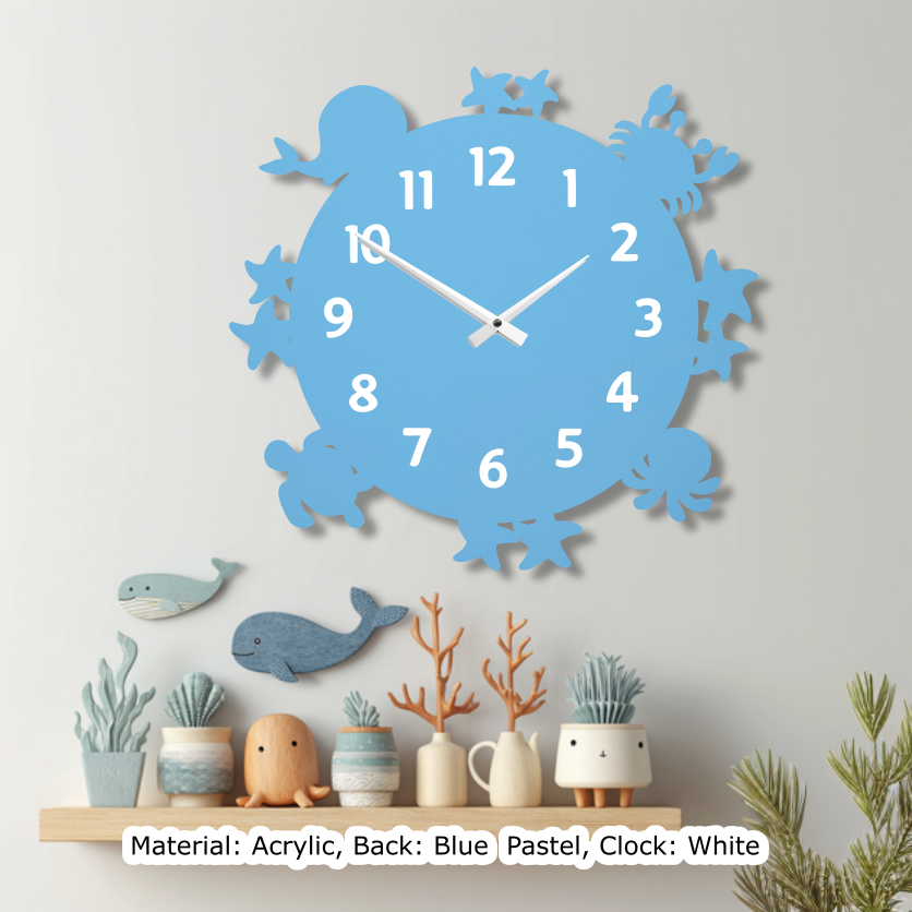 Under the Sea Round Clock Pastel Blue