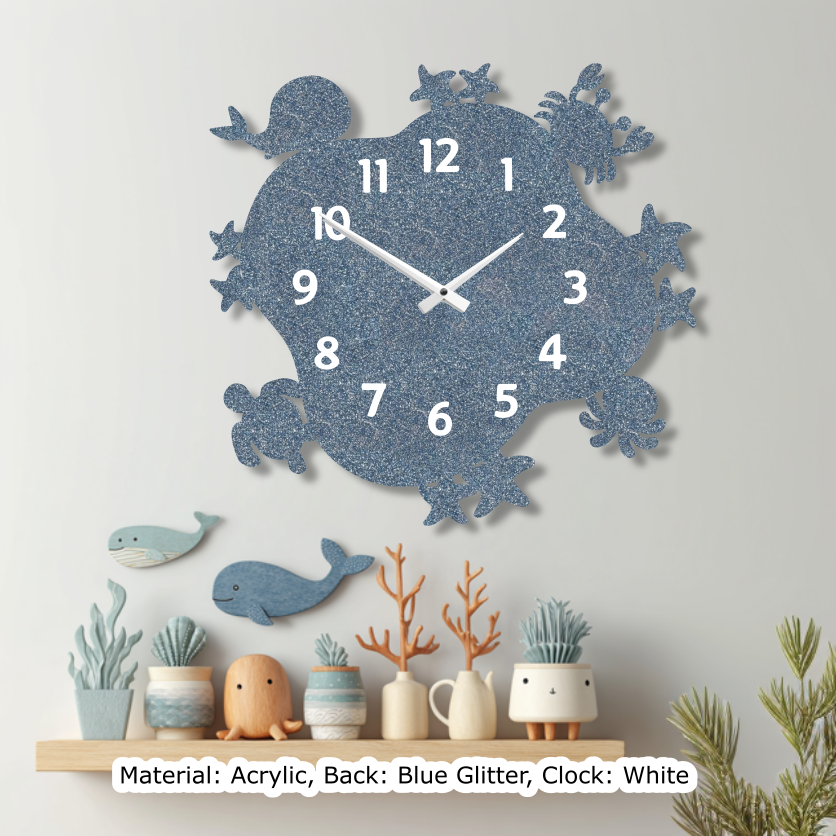 Under the Sea Wavy Clock Glitter Blue