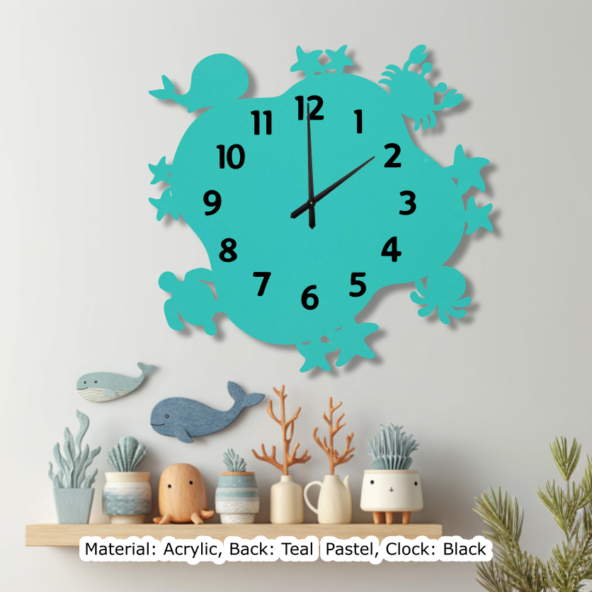 Under the Sea Wavy Clock Pastel Teal