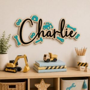 Layered Personalised Name Sign Construction Displayed Small