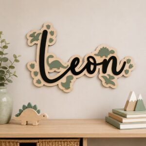 Layered Personalised Name Sign Dinos Displayed Small